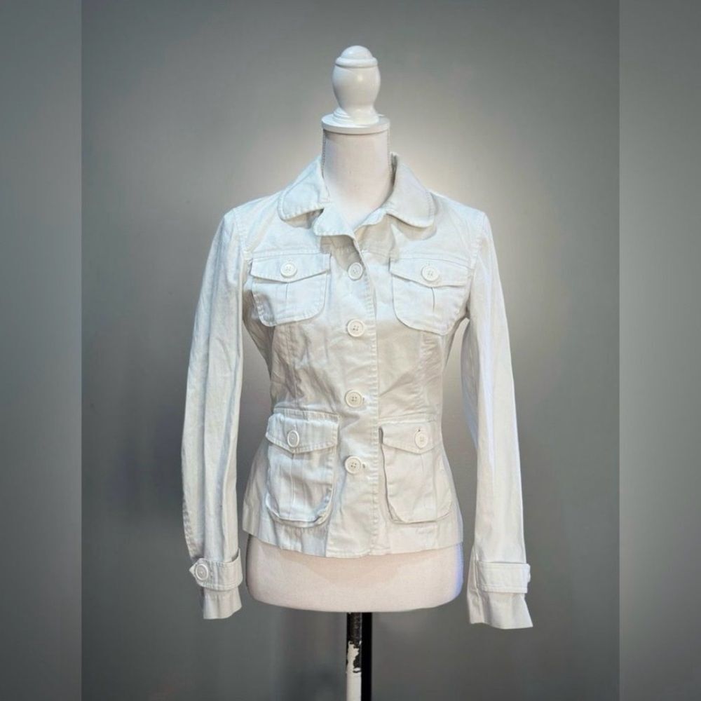 SALE! White Talbots Cotton Button Up Blazer Size 4 EUC